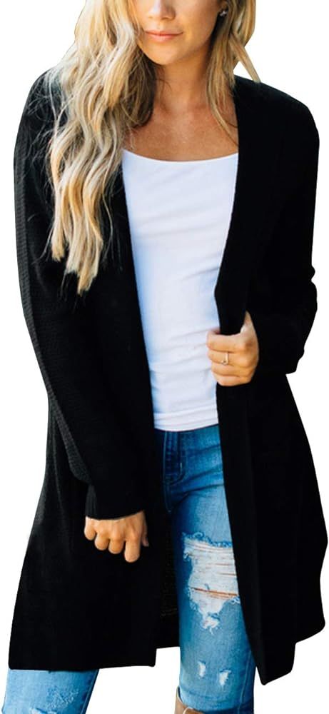 MEROKEETY Women's Long Sleeve Open Front Hoodie Knit Sweater Cardigan with Pockets | Amazon (US)