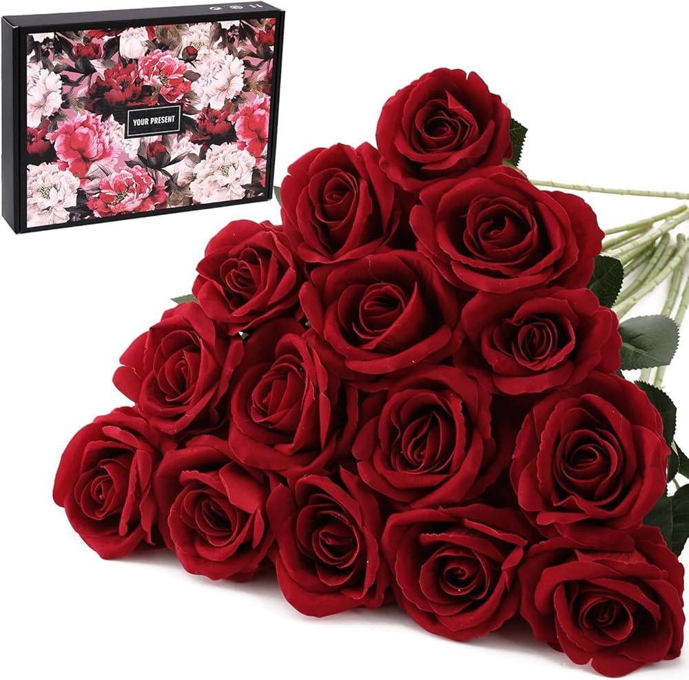 15Pcs Artificial Roses Velet Real Touch Single Stem Fake Roses Silk Realistic Bouquet Flowers Arr... | Amazon (US)