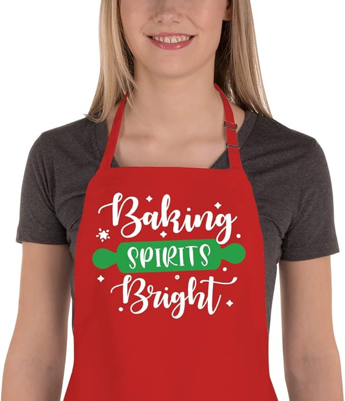 Funny Christmas Baking Aprons for Women Men Adjustable Kitchen Cooking Aprons with 2 Pockets Cute... | Amazon (US)