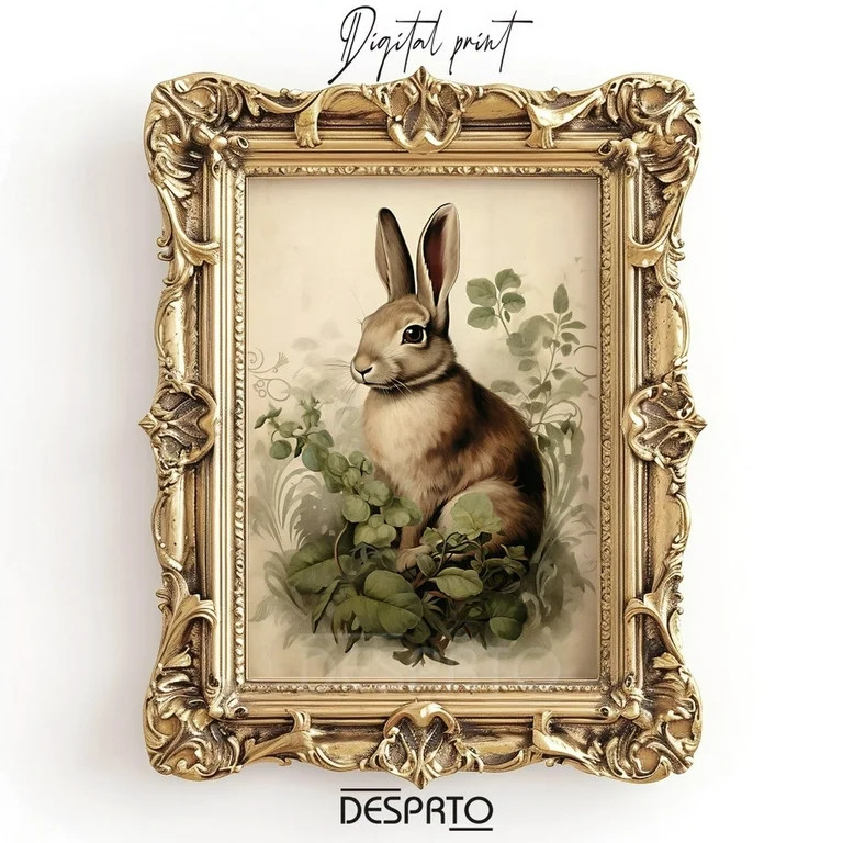 Boho Rabbit Bunny Print, Rustic Hare Cottagecore Print, Animal Wall Art Painting Decor, Egg Day P... | Walmart (US)