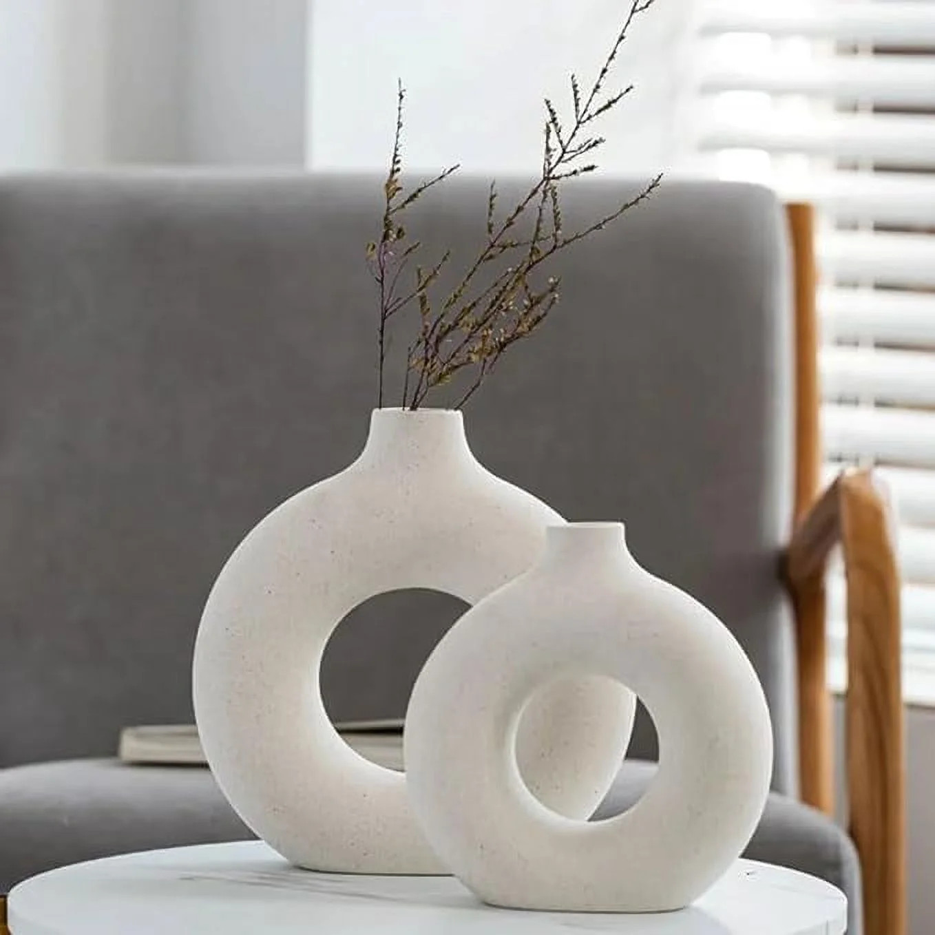 Puseky Nordic Style Ceramic Vase Set of 2, White Ceramic Vase for Home Decor, Modern Farmhouse Do... | Walmart (US)
