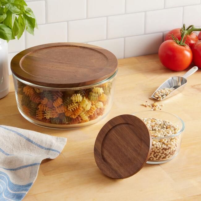 Glass Food Storage Container with Wood Lid Collection | World Market