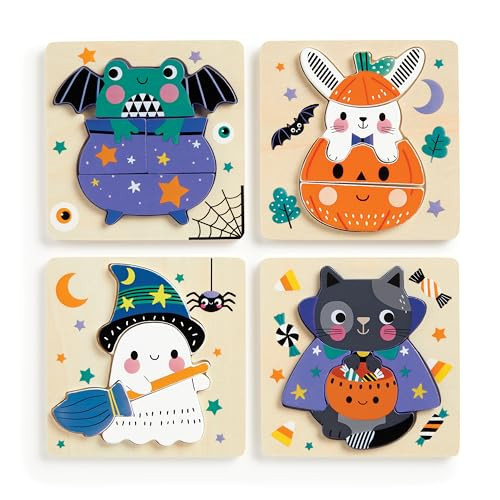 Mudpuppy Spooky Friends – Set of 4 Wooden 4 Piece Puzzles Featuring A Colorful Halloween Scene with Adorable Characters Perfect for Toddlers, Montessori Toys for 1-3+, FSC Certified | Amazon (US)