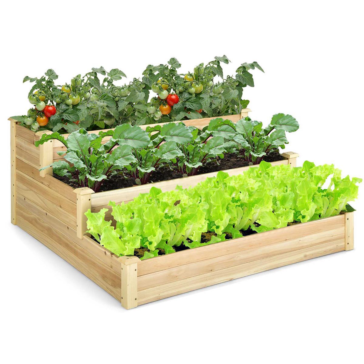 Costway 3-Tier Raised Garden Bed Wood Planter Kit for Flower Vegetable Herb 48x 48x 22in | Target
