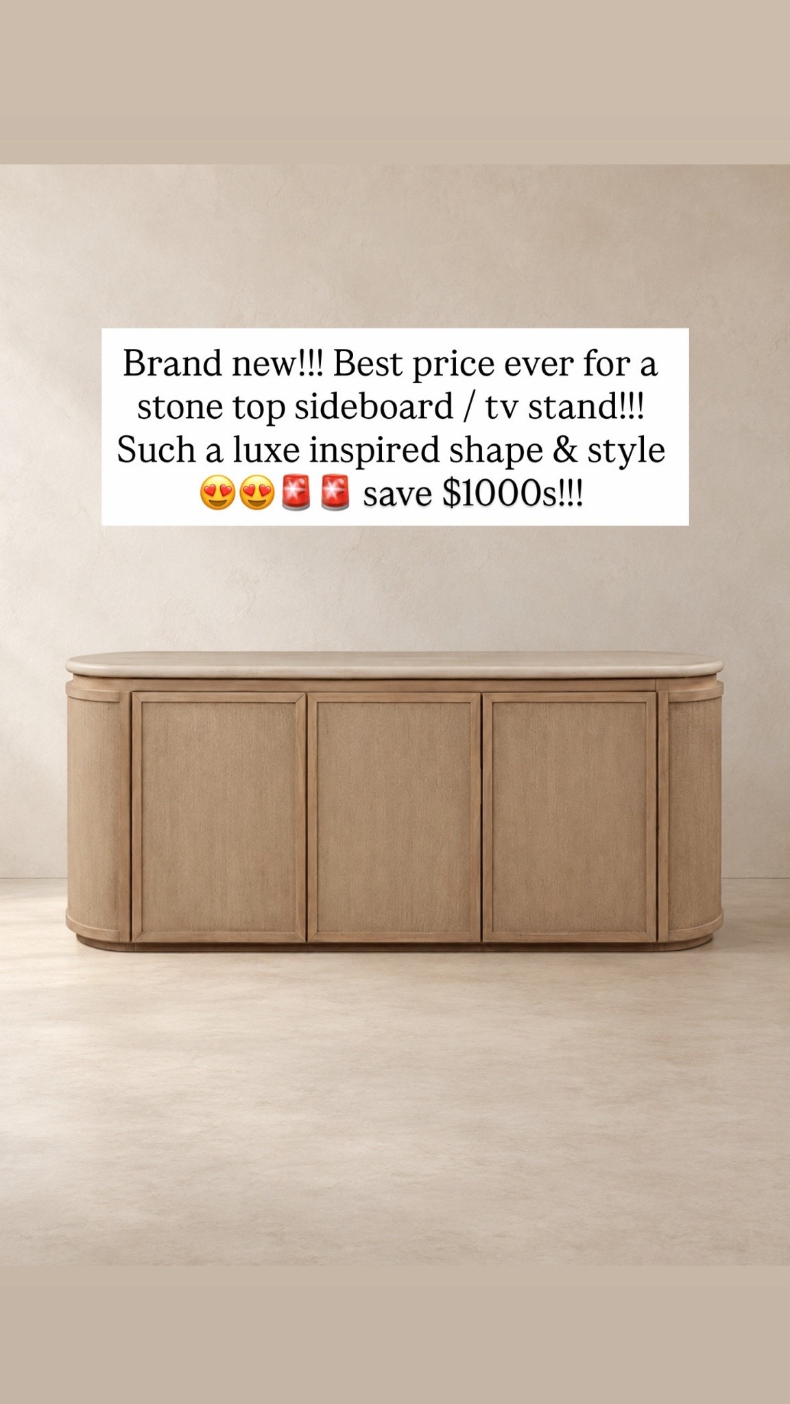 Brand new!!! Best price ever for a stone top sideboard / tv stand!!! Such a luxe inspired shape & style 😍😍🚨🚨 save $1000s!!!