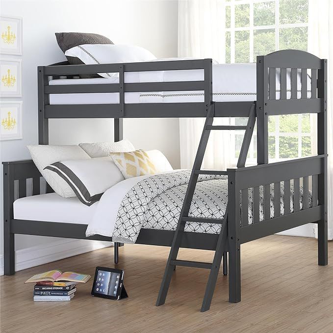 Dorel Living Airlie Solid Wood Bunk Beds Twin Over Full with Ladder and Guard Rail, Slate Gray | Amazon (US)