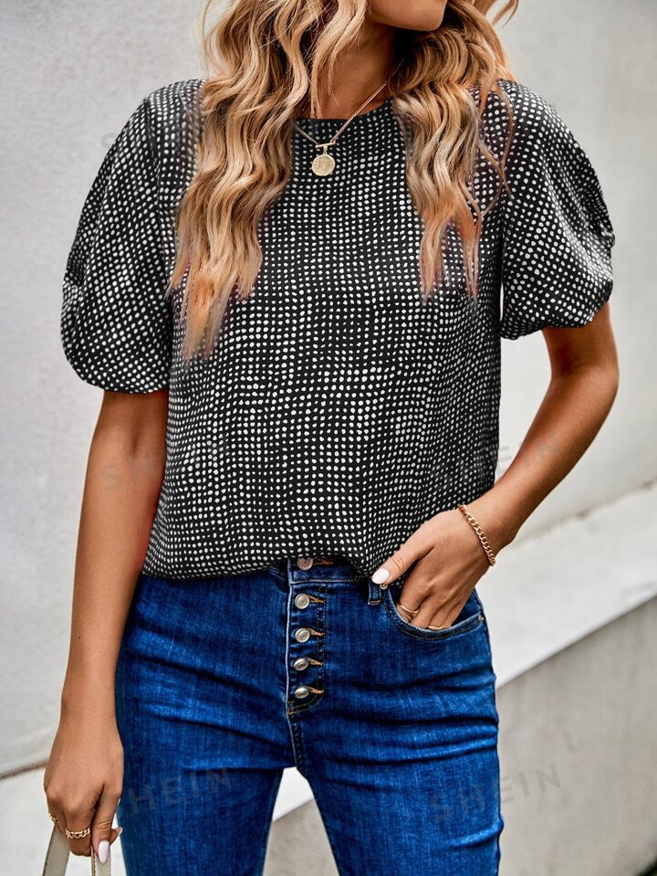 SHEIN Clasi Allover Print Puff Sleeve Blouse | SHEIN