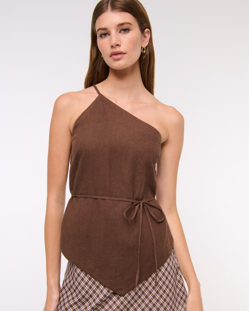 One-Shoulder Asymmetrical Linen-Blend Top | Abercrombie & Fitch (US)