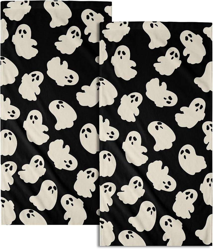 Halloween Ghost Hand Towels Pack of 2 White Spooky Ghost Black Face Towel 28.3x14.4 Inch Happy Ha... | Amazon (US)