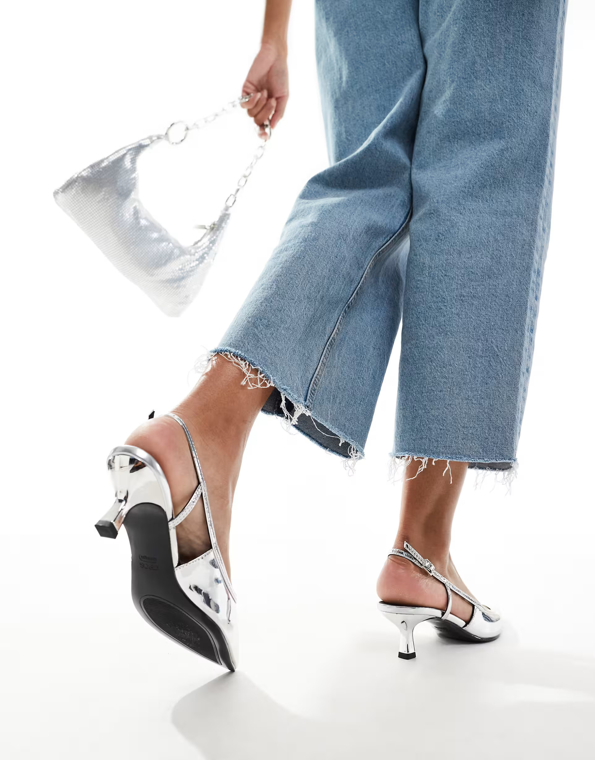 ASOS DESIGN – Strut – Schuhe in Silber mit mittelhohem Absatz und Fersenriemen | ASOS (Global)