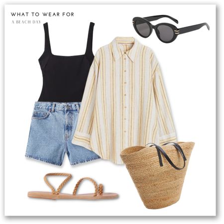 An easy summer look 🏝️ styling denim shorts, black swimsuit, linen shirt & sandals for a casual beach look 🫶 

#LTKstyletip #LTKswim #LTKSeasonal