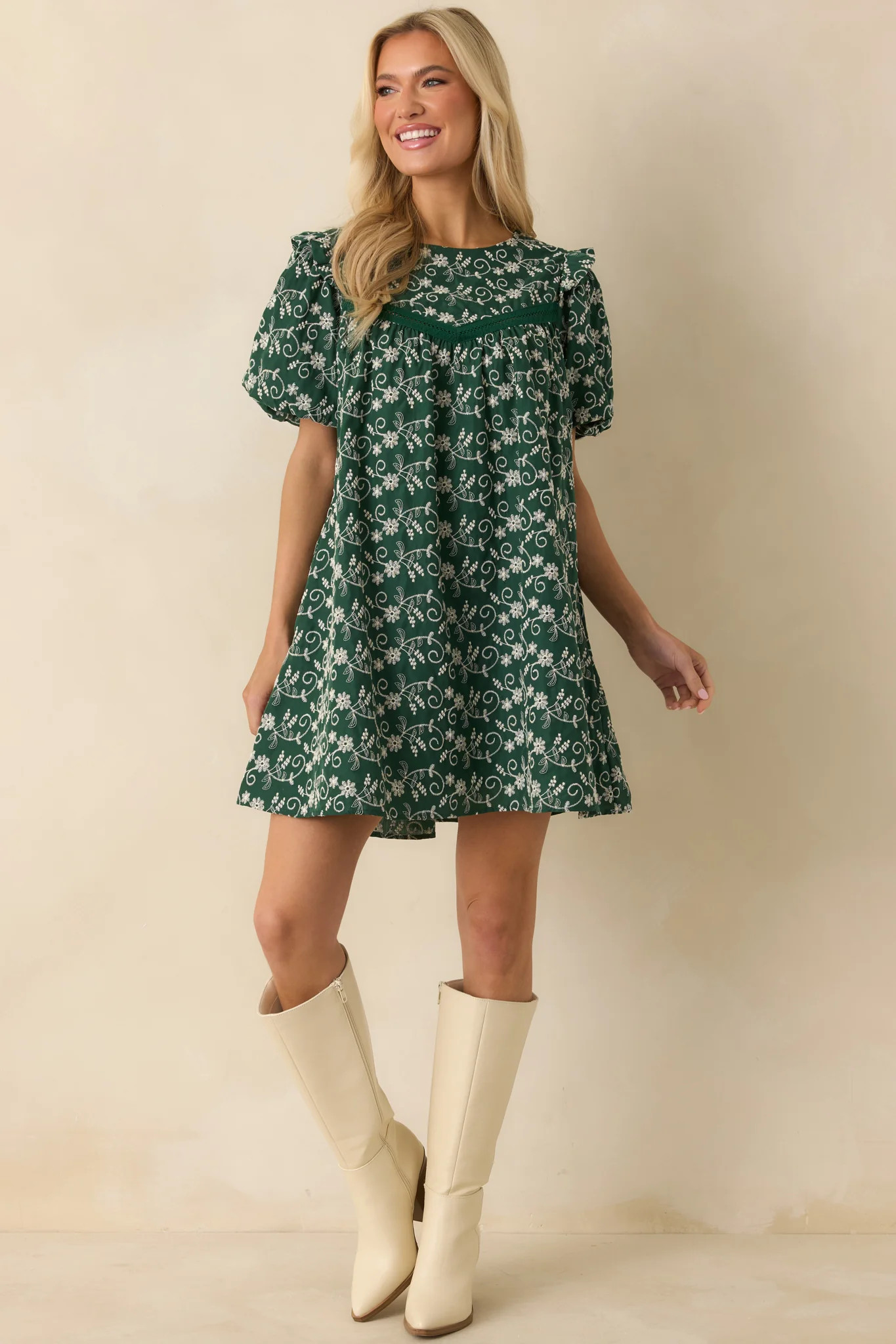 Already Knew Hunter Green Floral Embroidered Eyelet Mini Dress | Red Dress