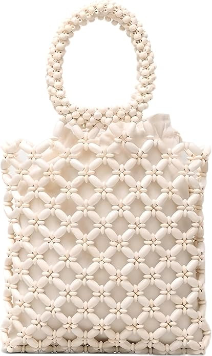 YYW Unique Handmade Wooden Bead Tote Bag for Women, Small Handwoven Clutch Purses Woven Bucket Ha... | Amazon (US)