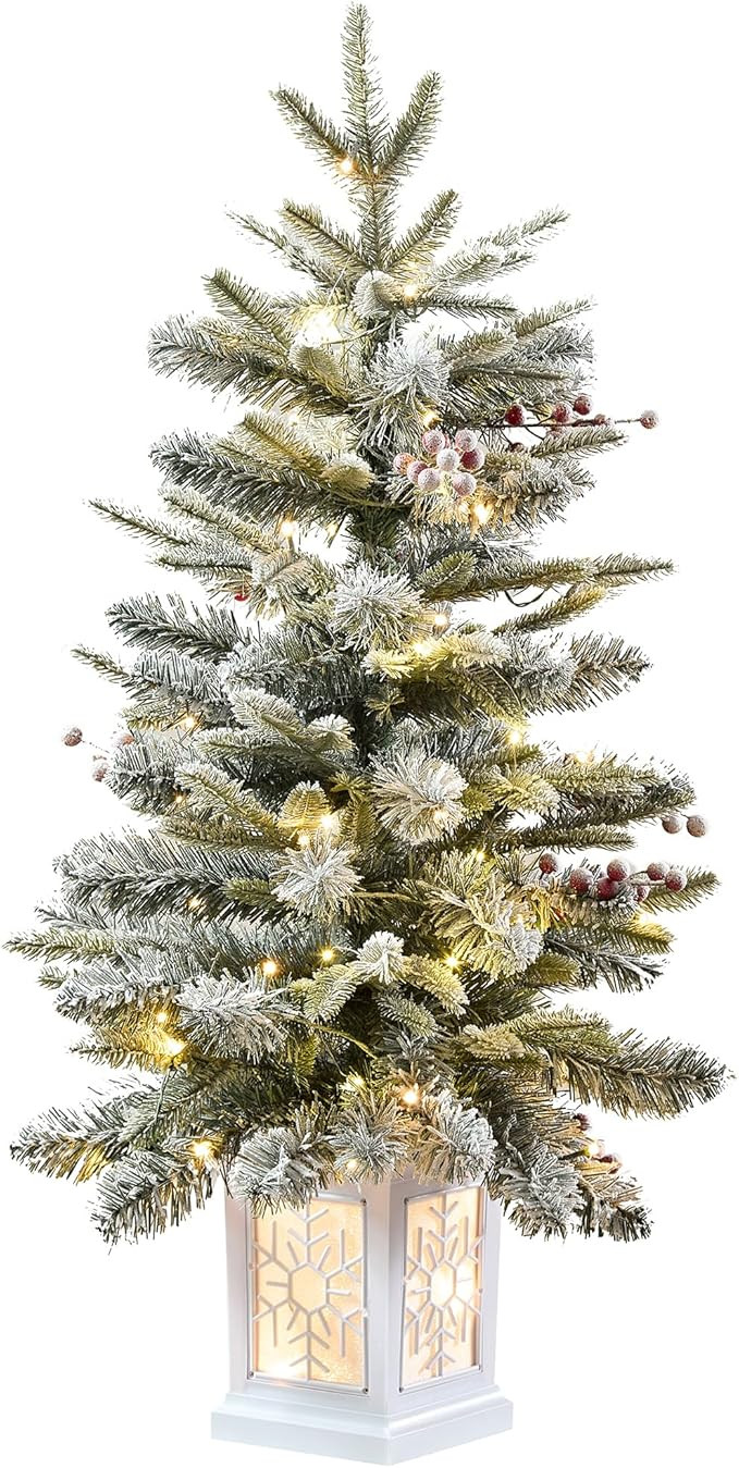 Premium 3ft Mini Pre Lit Artificial Christmas Tree with Hollow Base, Pre-lit Xmas Pine Tree for C... | Amazon (US)