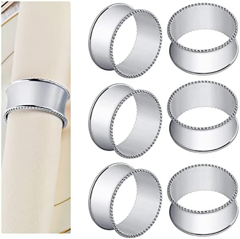 12 Pcs Stainless Steel Bead Side Napkin Rings Delicate Serviette Buckles (Silver) | Amazon (US)