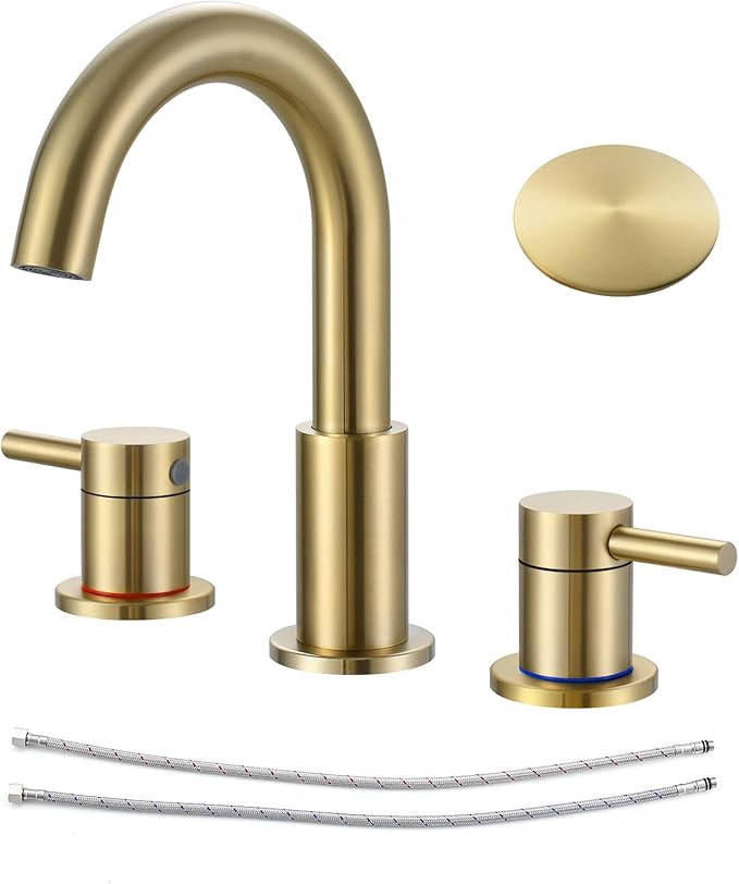 KZH Bathroom Faucet for Sink 3 Hole 8 inch Spread Brushed Gold, Bathroom Sink Faucet with Pop Up ... | Amazon (US)