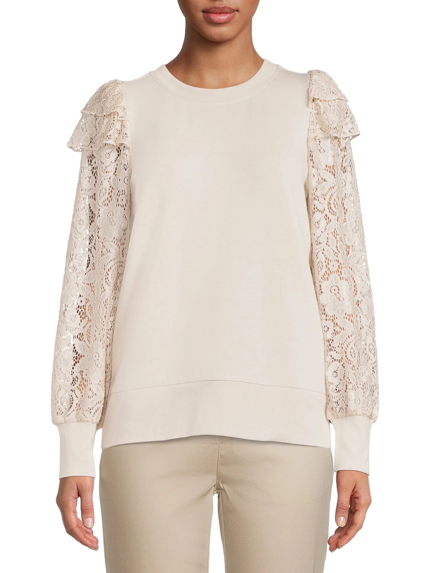 Time and Tru Women's Lace Sleeve Sweatshirt | Walmart (US)