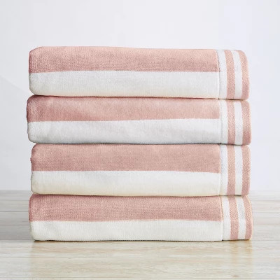100% Cotton Cabana Striped 4 Pack Oversized Beach Towels - Great Bay Home (35" x 70", Dusty Rose ... | Target
