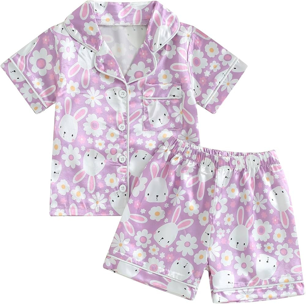 Toddler Baby Girl Pajamas Short Sleeve Button Down Flower Print Sleep Tops Elastic Waist Shorts K... | Amazon (US)