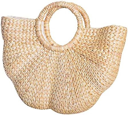 Straw Tote Bag for Women Handmade Straw Rattan Woven Handbag Summer Beach Bag Moon Shape Tote Bag... | Amazon (US)