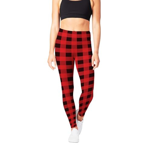 SATINA High Waisted Leggings for Women - Plaid Pants, Christmas Leggings and Tights - Comfortable and Stretchy in Versatile Sizes and Colors - Red | Amazon (US)