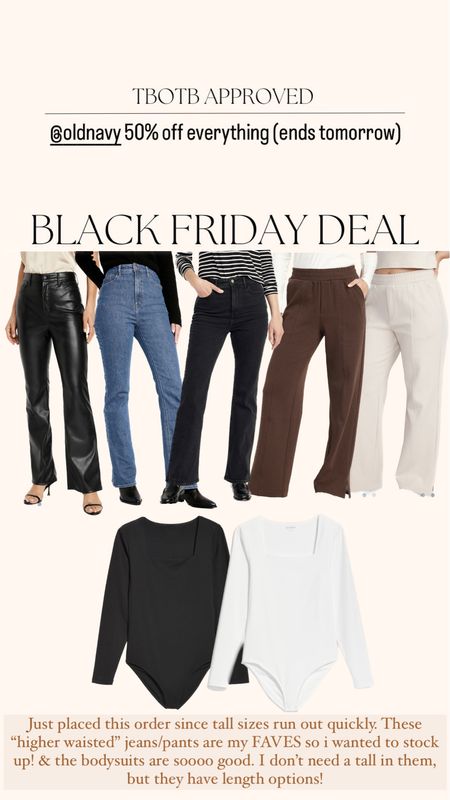 Old navy Black Friday 50% off sale! Best high waisted jeans and pants for tall girls (short/petite sizes too!) I wear 14 tall in bottoms, L reg in bodysuits, L tall in tapered sweatpants. This was my recent order! 

#LTKHoliday #LTKmidsize #LTKCyberWeek
