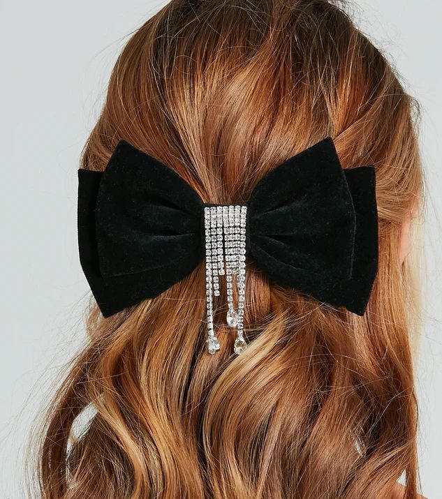 Luxe Velvet Bow Hair Clip With Rhinestone Fringe | Windsor Stores