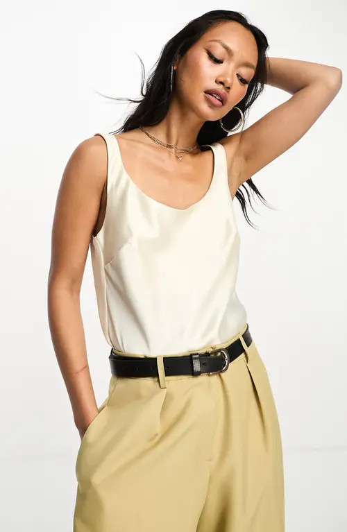 ASOS DESIGN Scoop Neck Satin Tank in Cream at Nordstrom, Size 8 Us | Nordstrom
