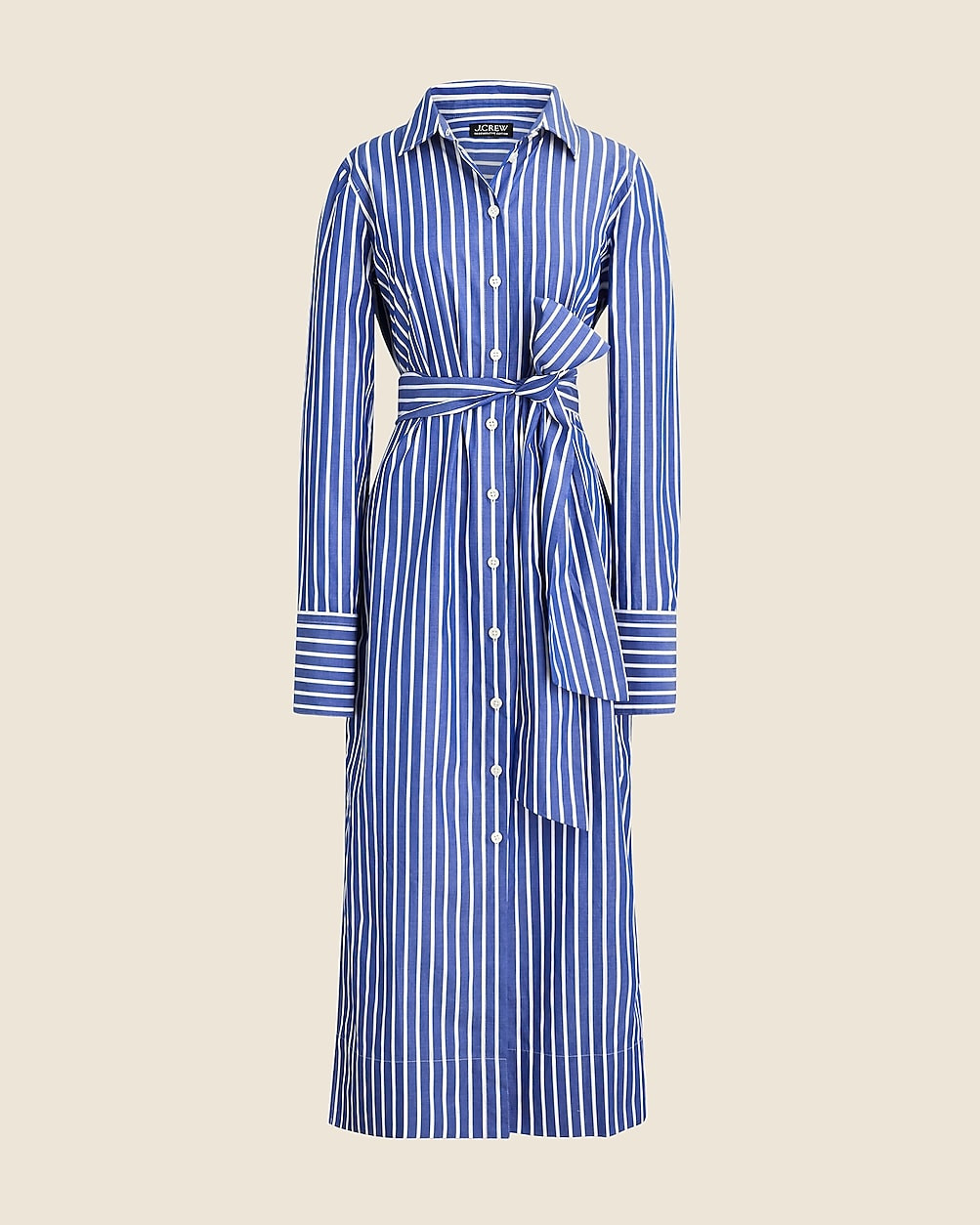 Long-sleeve button-up shirtdress in striped cotton poplin | J. Crew US