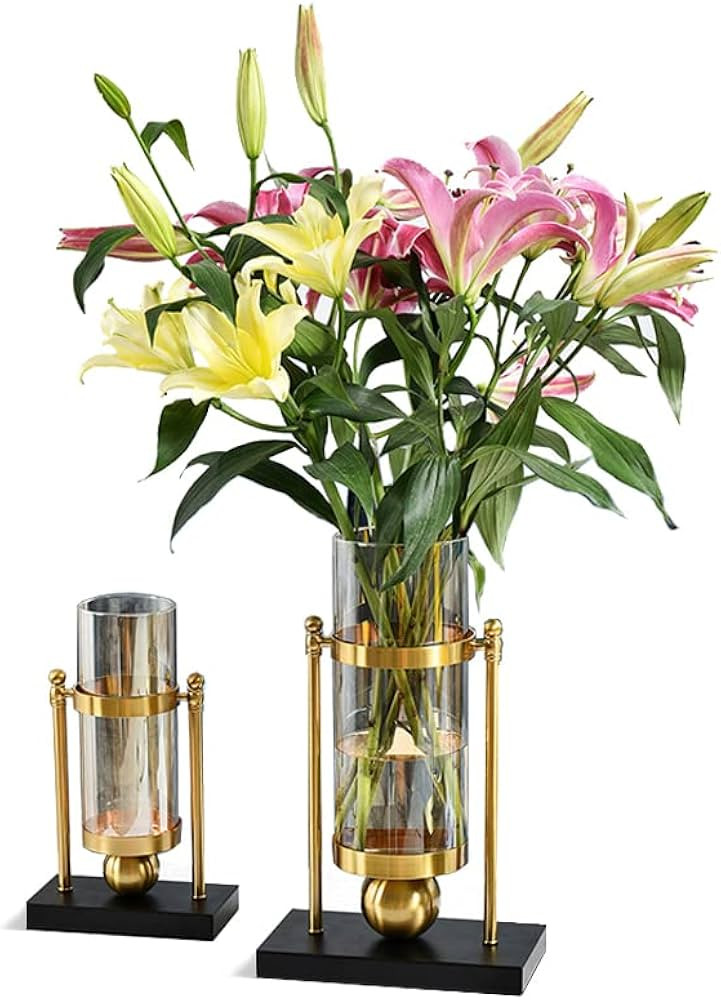 LULUDADA Gold Fall Tall Glass Clear Cylinder Large Modern Metal Fall Flower Vases for Home Decor ... | Amazon (US)
