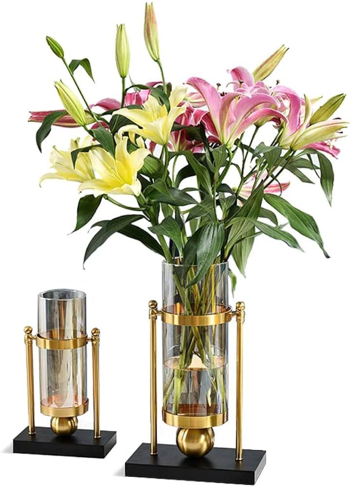 LULUDADA Gold Fall Tall Glass Clear Cylinder Large Modern Metal Fall Flower Vases for Home Decor ... | Amazon (US)