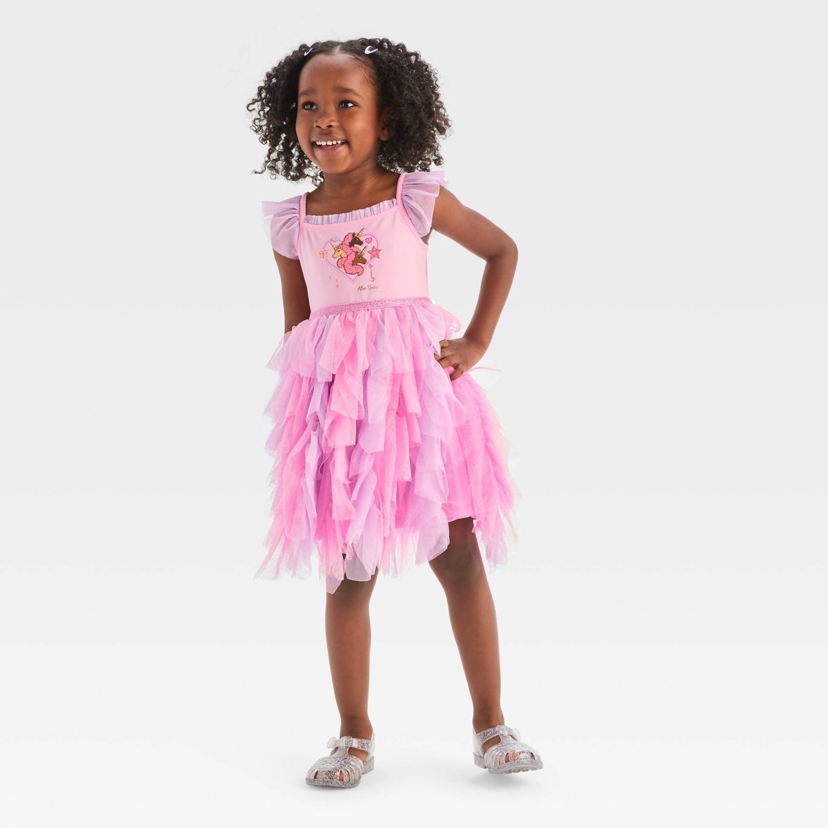 Toddler Girls' Afro Unicorn Skater Dress - Lilac Purple/Pink | Target