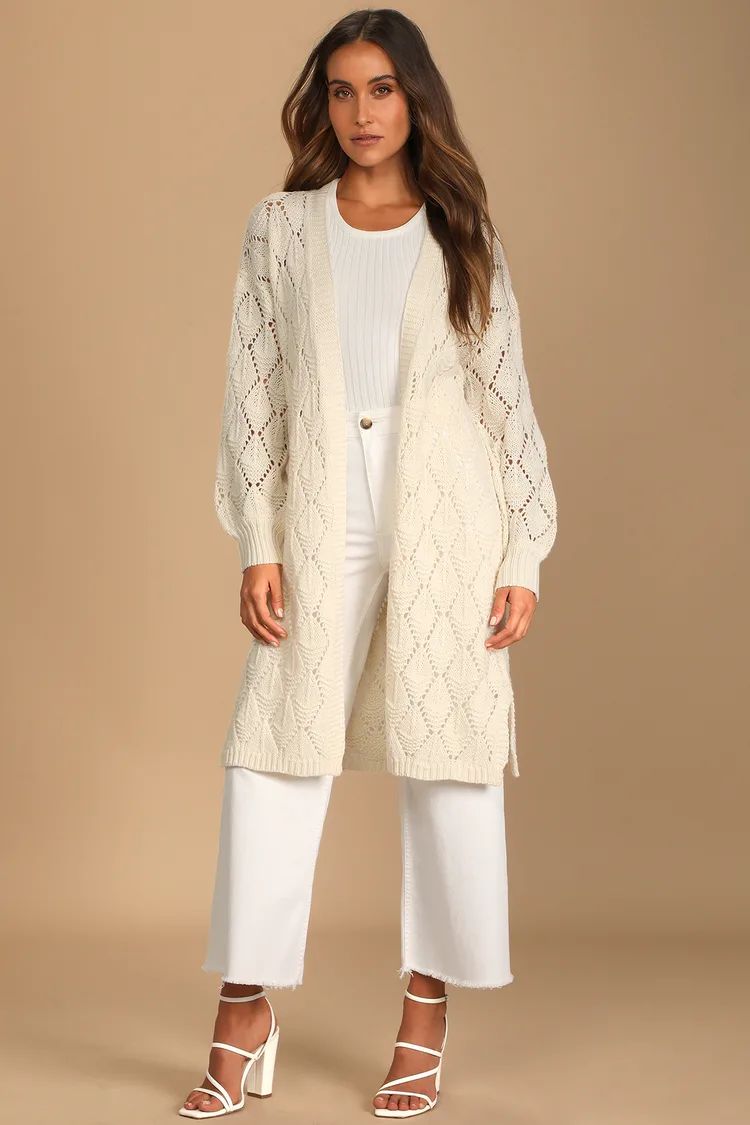 Points to Cozy Ivory Pointelle Knit Cardigan Sweater | Lulus (US)
