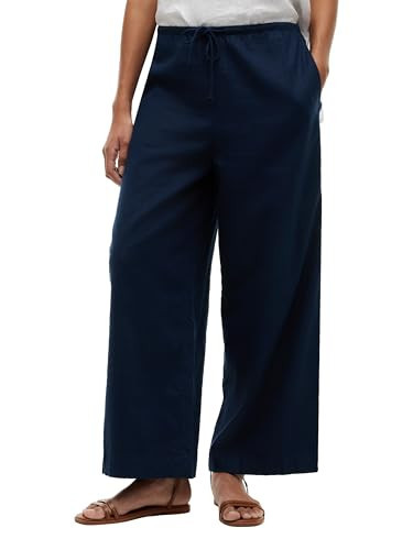 Tommy Hilfiger Women's Casual Linen Pants,Dark Night Navy Large | Amazon (US)