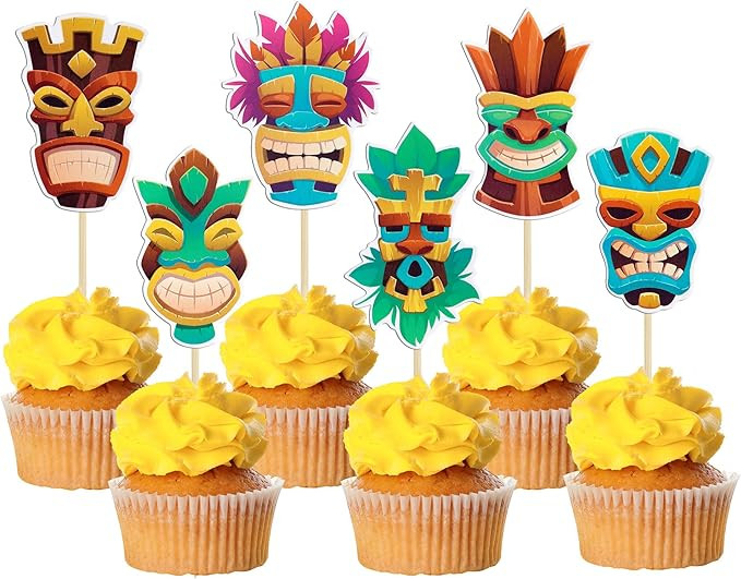 Gyufise 36Pcs Hawaii Tiki Cupcake Toppers Hawaiian Tropical Tiki Totem Hawaiian Themed Party Cake... | Amazon (US)
