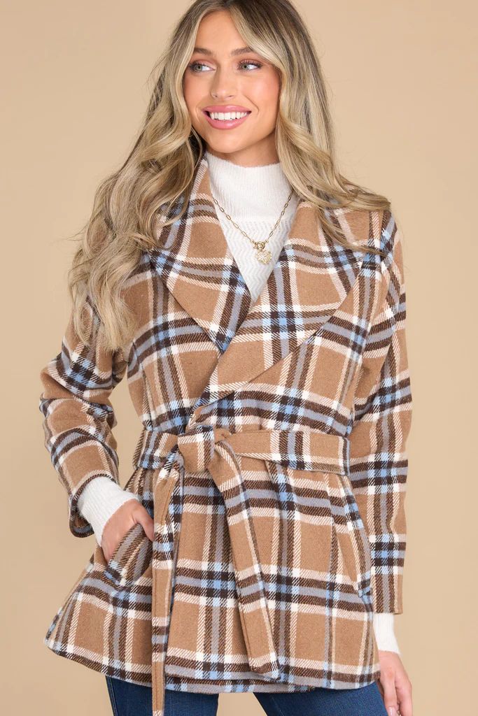 Way To Go Light Brown Plaid Coat | Red Dress 
