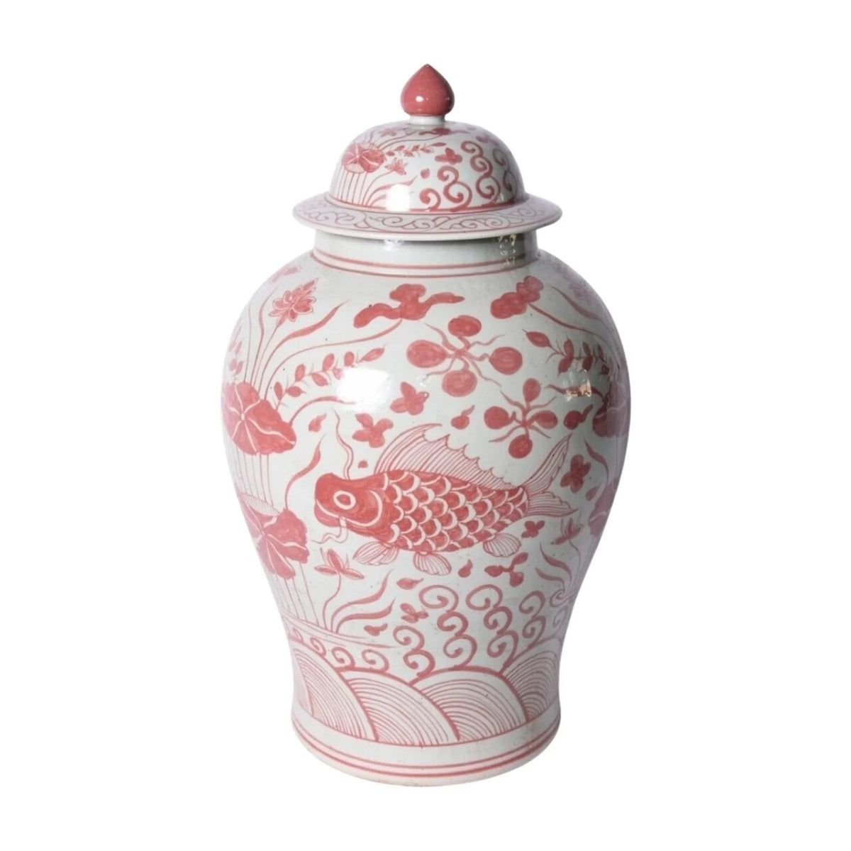 Coral Red Fish Porcelain Temple Jar | The Well Appointed House, LLC