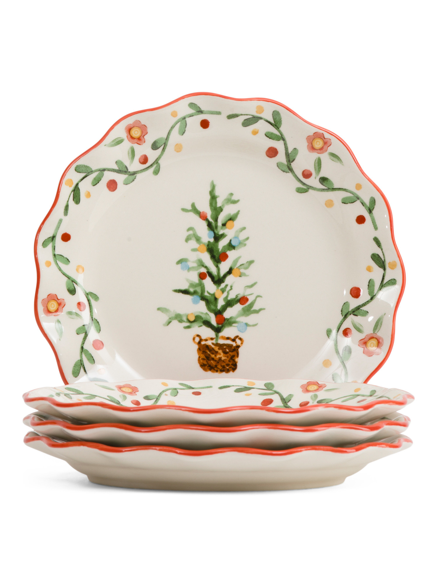 Set Of 4 Scalloped Dinner Plates With Tree | Kitchen & Dining Room | Marshalls | Marshalls