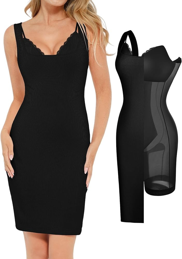 Popilush Cocktail Dresses for Women - Lace Layered Bra Summer Modal Midi Shapewear Dress Casual P... | Amazon (US)