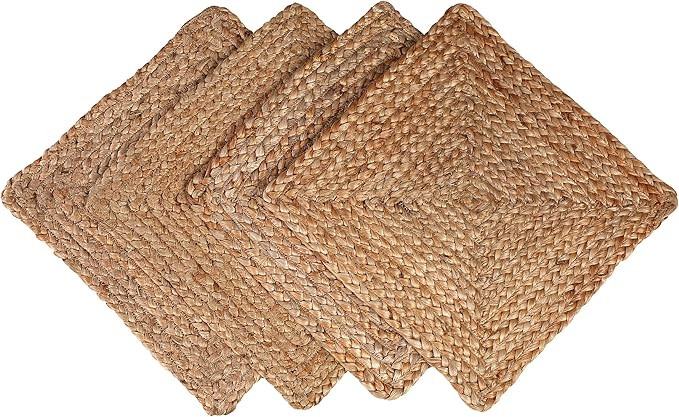 Glamburg Jute Braided Placemats Set of 4 Reversible, 100% Jute, Nonslip 14x14 Square Farmhouse Vi... | Amazon (US)
