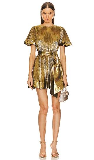 Lumi Pleated Dress in Gold | Revolve Clothing (Global)