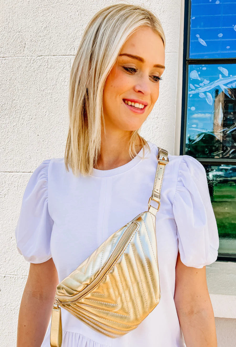 Charlotte Quilted Belt Bag 24K Gold | Caroline Hill