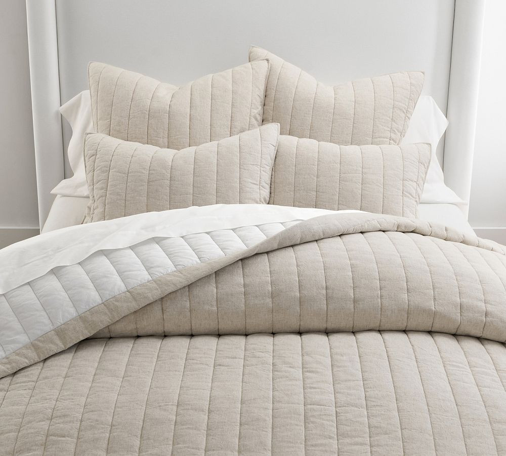 European Flax Linen Cotton Channel Stitch Quilt | Pottery Barn (US)