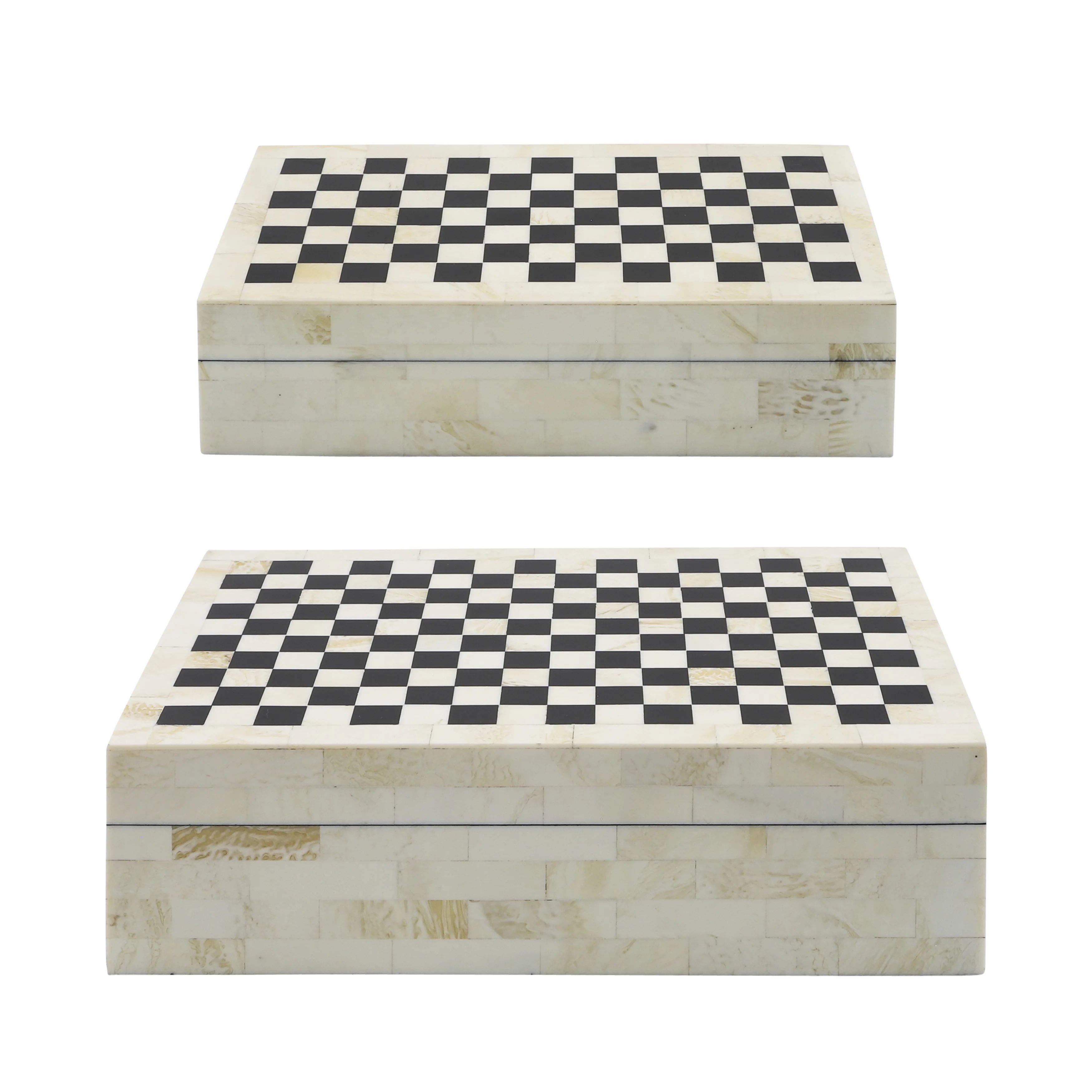 George Oliver 2 Piece Set Storage Boxes - 10" & 12" Black and White Checkered Design Polyresin De... | Wayfair North America