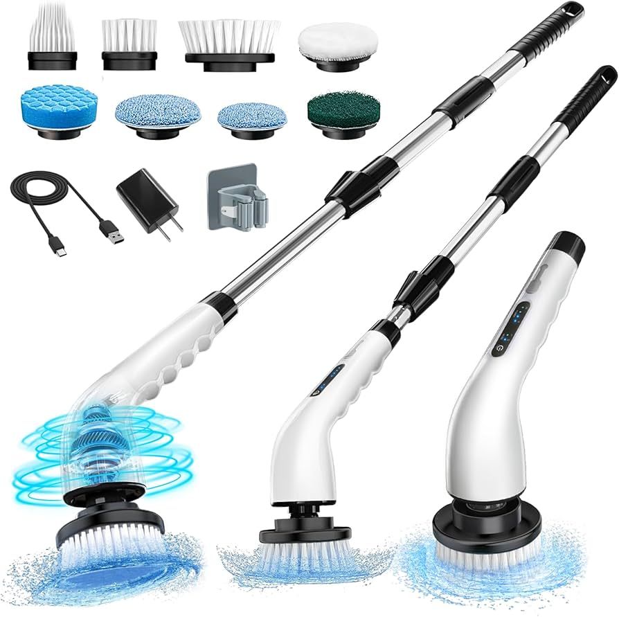 Electric Spin Scrubber, Shower Scrubber Cordless Cleaning Brush with 8 Replaceable Brush Heads an... | Amazon (US)