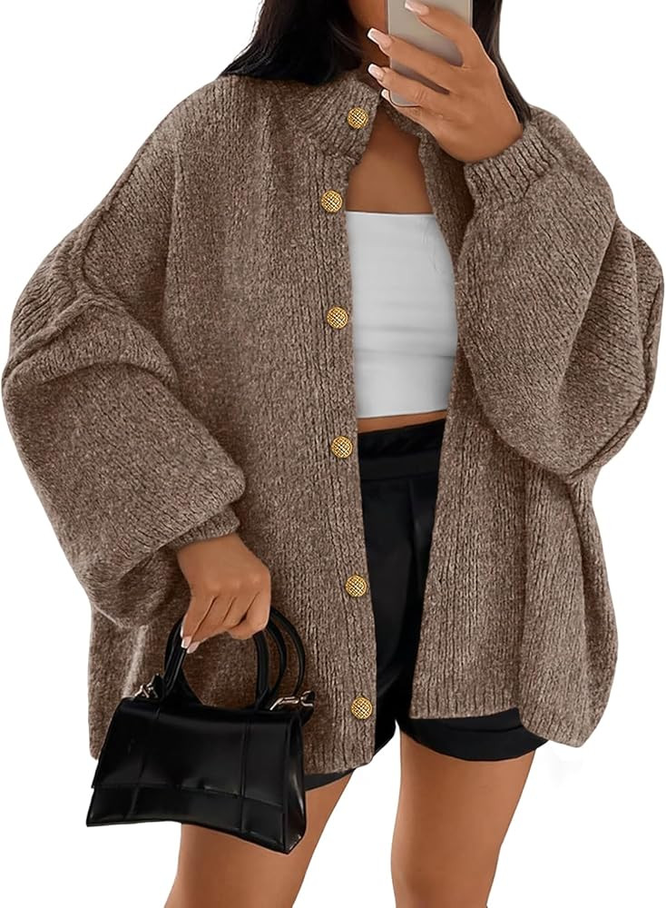 LILLUSORY Womens Oversized Chunky Knit Cardigan Sweaters Long Lantern Sleeve Button Down Cozy Tre... | Amazon (US)