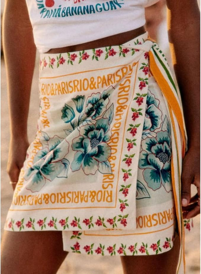 Womens Summer Floral Wrap Short Skirt Tie Side High Waist A Line Beach Vacation Boho Mini Skirt | Amazon (US)