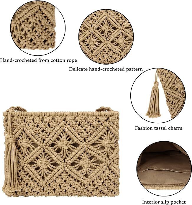 Women Crochet Shoulder Bag Handmade Woven Beach Crossbody Handbag Satchel Purse with Tassel for S... | Amazon (US)