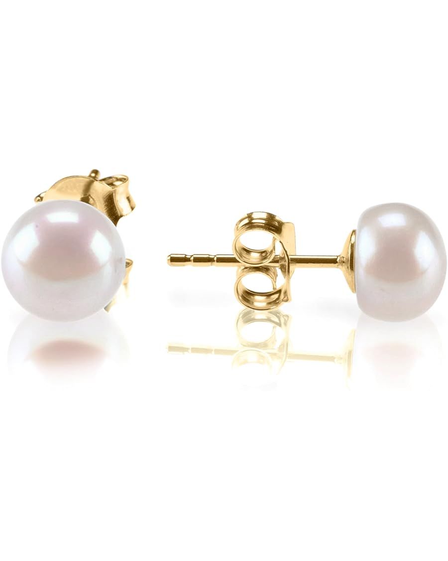 PAVOI Sterling Silver, 14K Gold Plated, AAA+ Quality Handpicked Freshwater Cultured Stud Pearl Ea... | Amazon (US)
