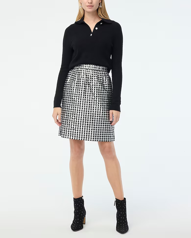Pull-on shiny gingham skirt | J.Crew Factory